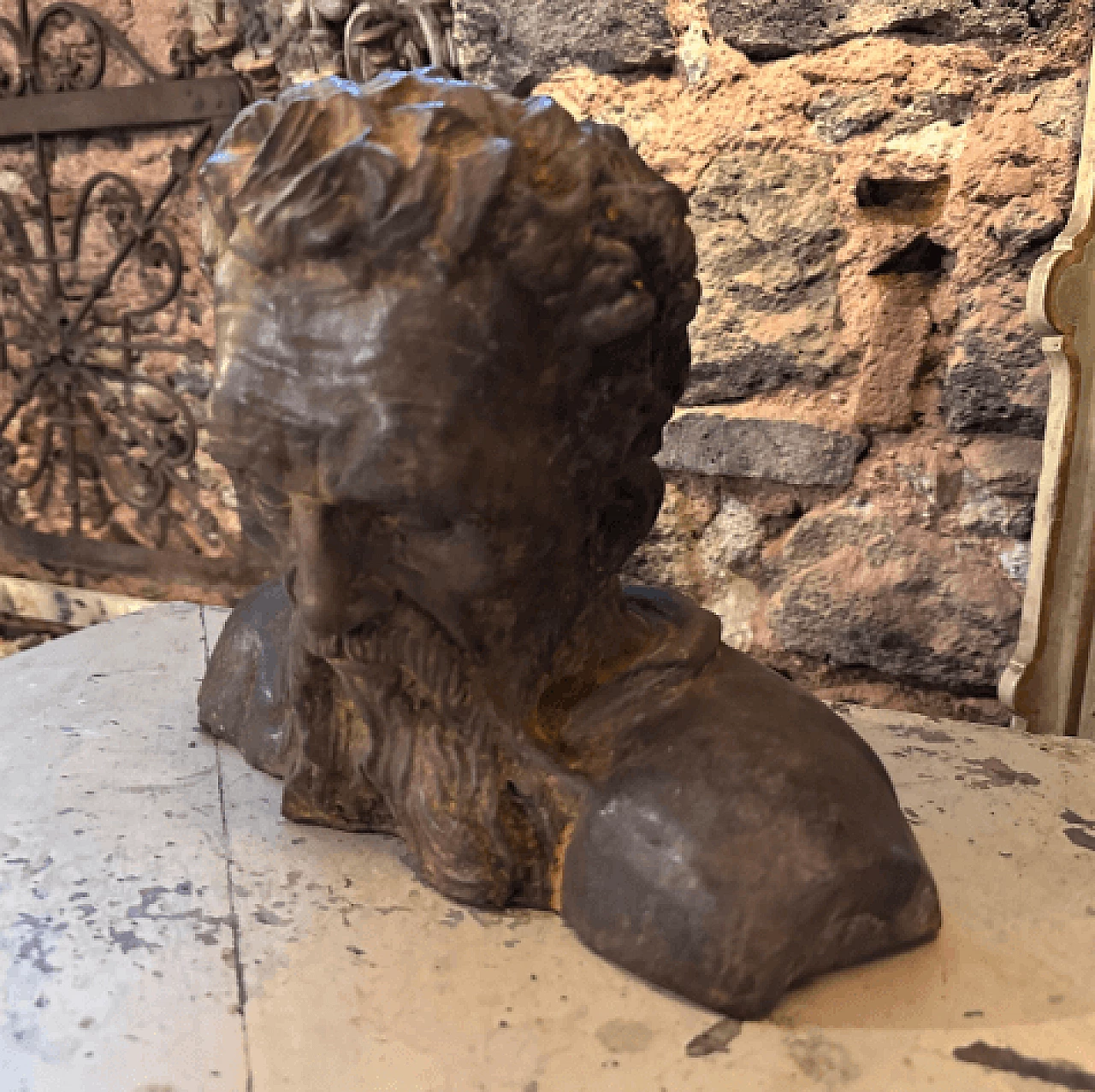 Terracotta old man bust sculpture, 1930s 11