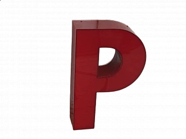 Red plastic letter P, 1970s