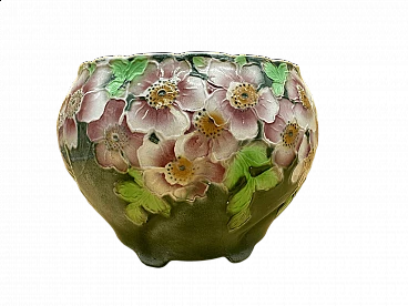 Portavasi in ceramica policroma con fiori