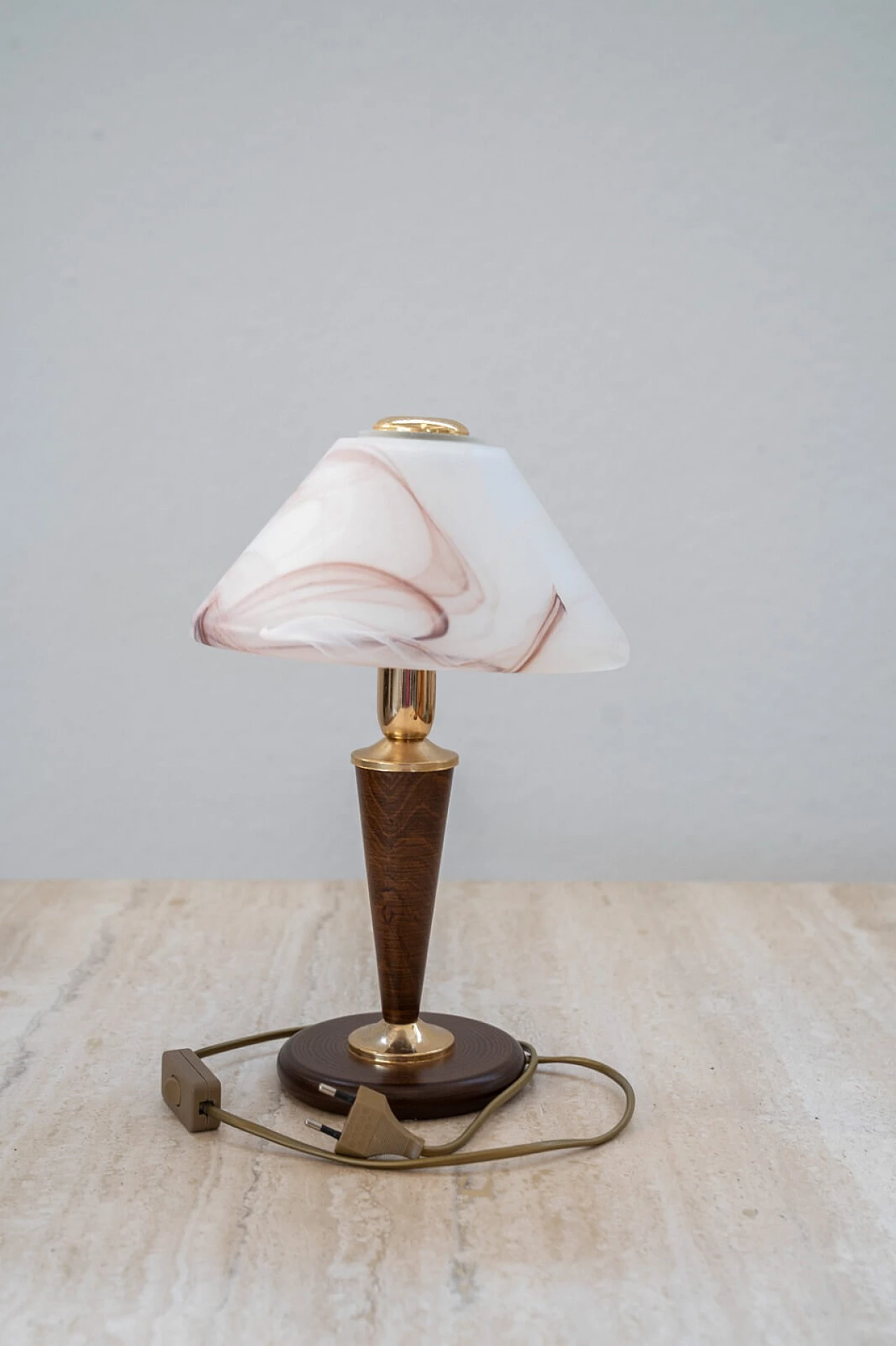 Coppia di lampade da tavolo in legno, vetro di Murano e metallo, anni '70 5