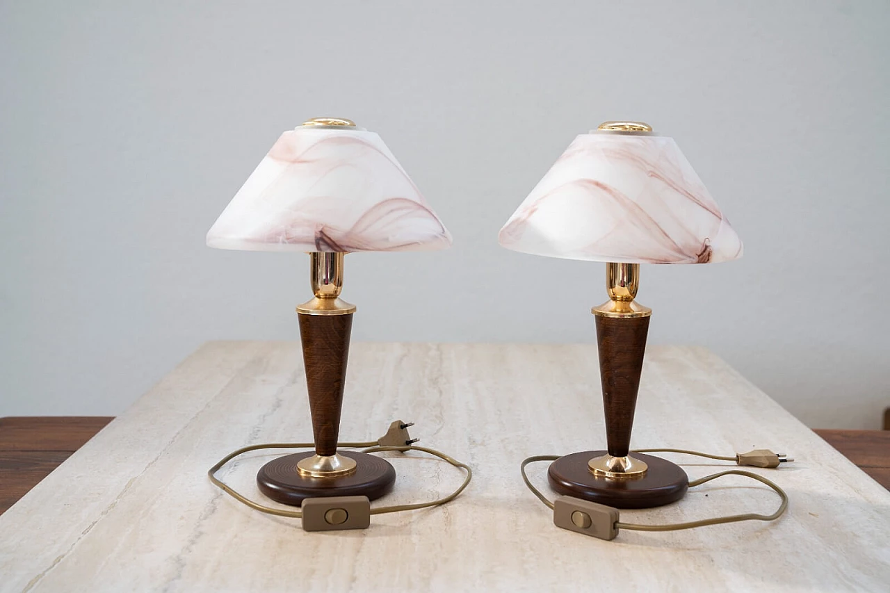 Pair of wood, Murano glass and metal table lamps, 1970s 6