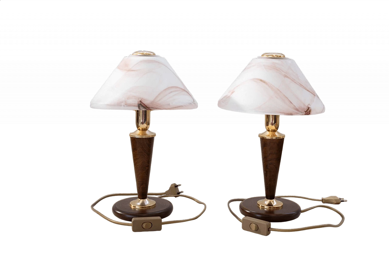 Pair of wood, Murano glass and metal table lamps, 1970s 7