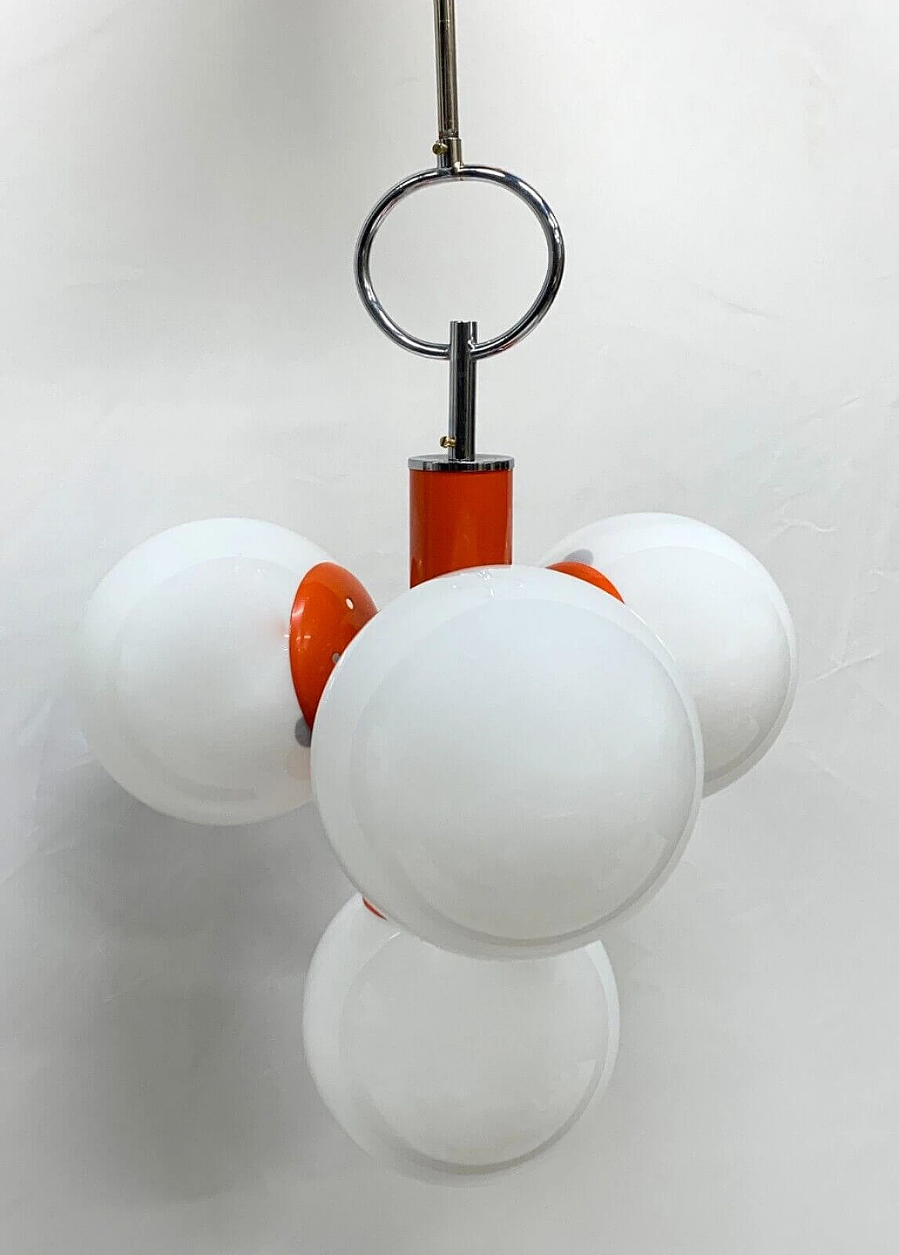 Lampadario in vetro e metallo arancione attribuito a Stilnovo, anni '60 1
