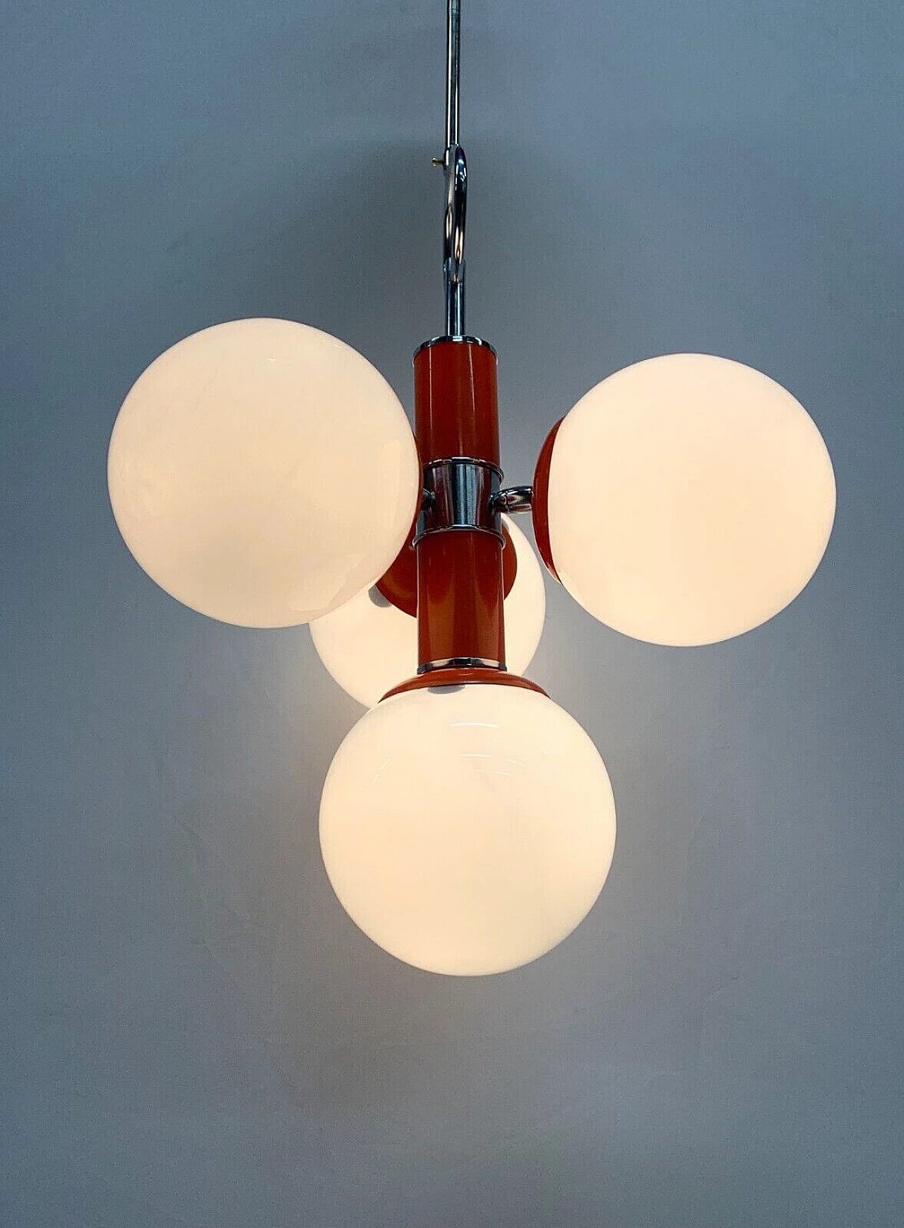 Lampadario in vetro e metallo arancione attribuito a Stilnovo, anni '60 3