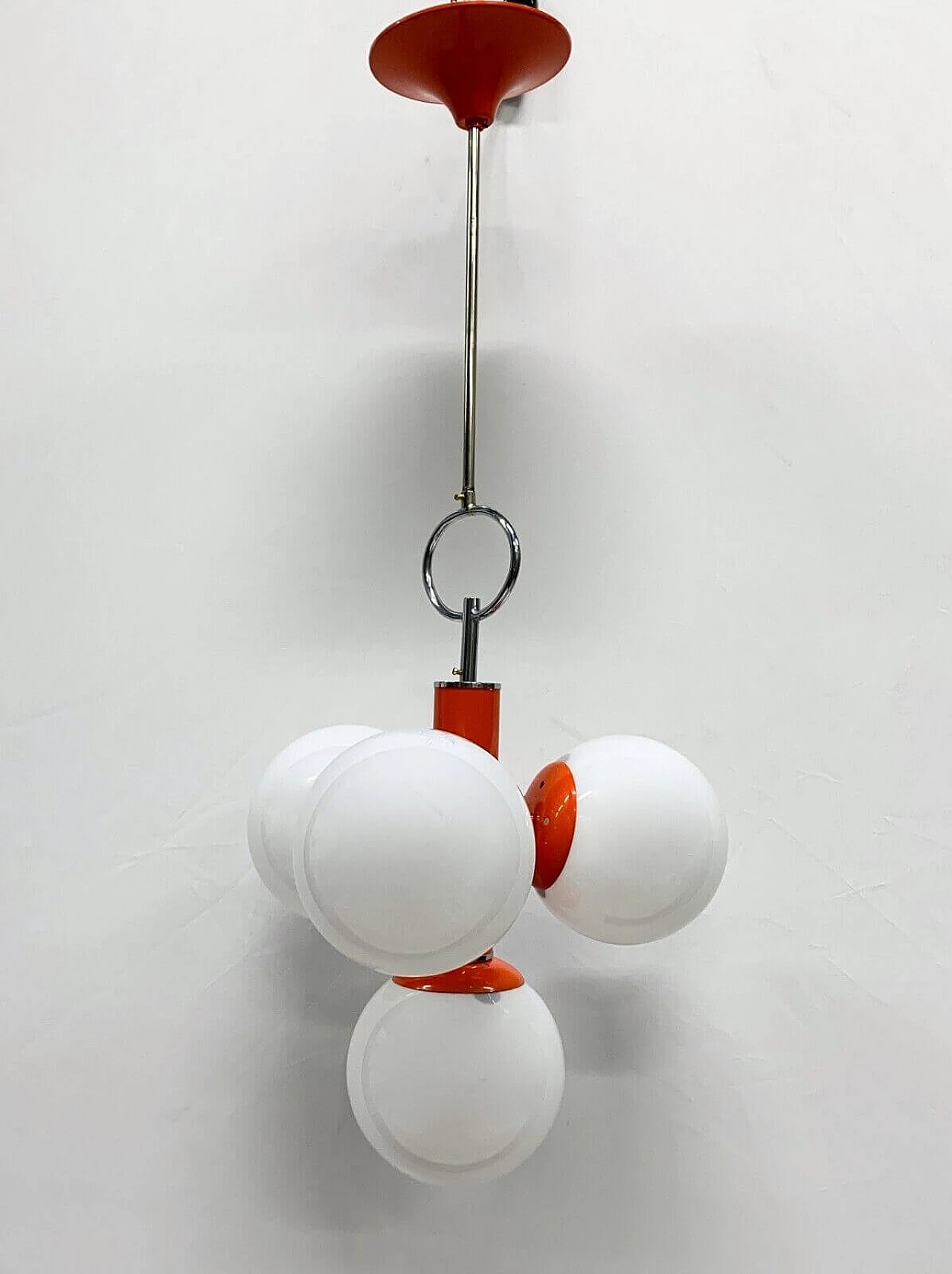 Lampadario in vetro e metallo arancione attribuito a Stilnovo, anni '60 4