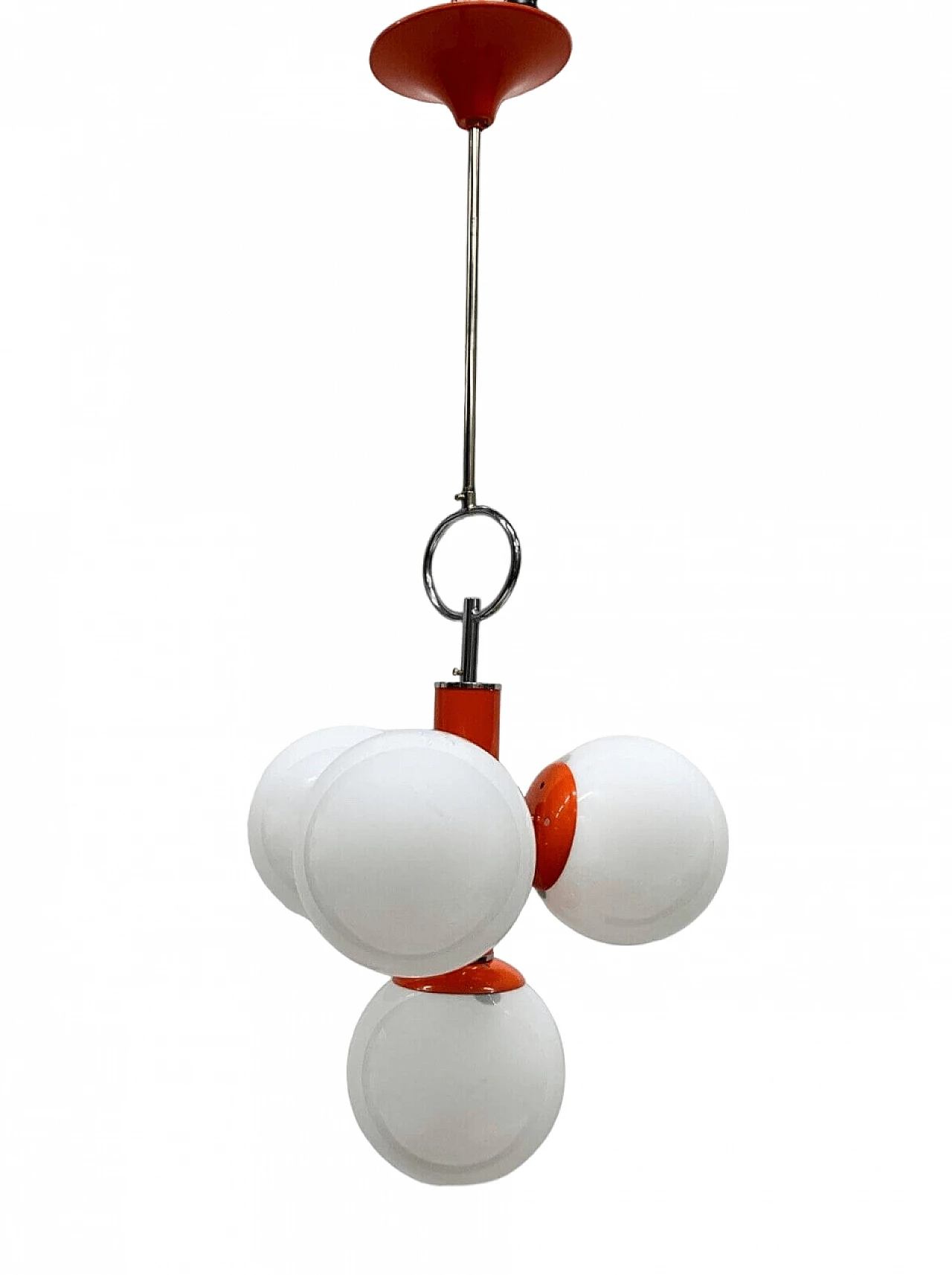 Lampadario in vetro e metallo arancione attribuito a Stilnovo, anni '60 5