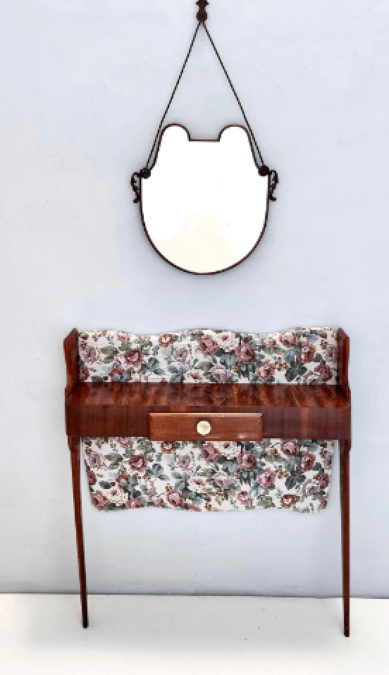 Consolle in faggio ebanizzato e tessuto floreale, anni '50 2