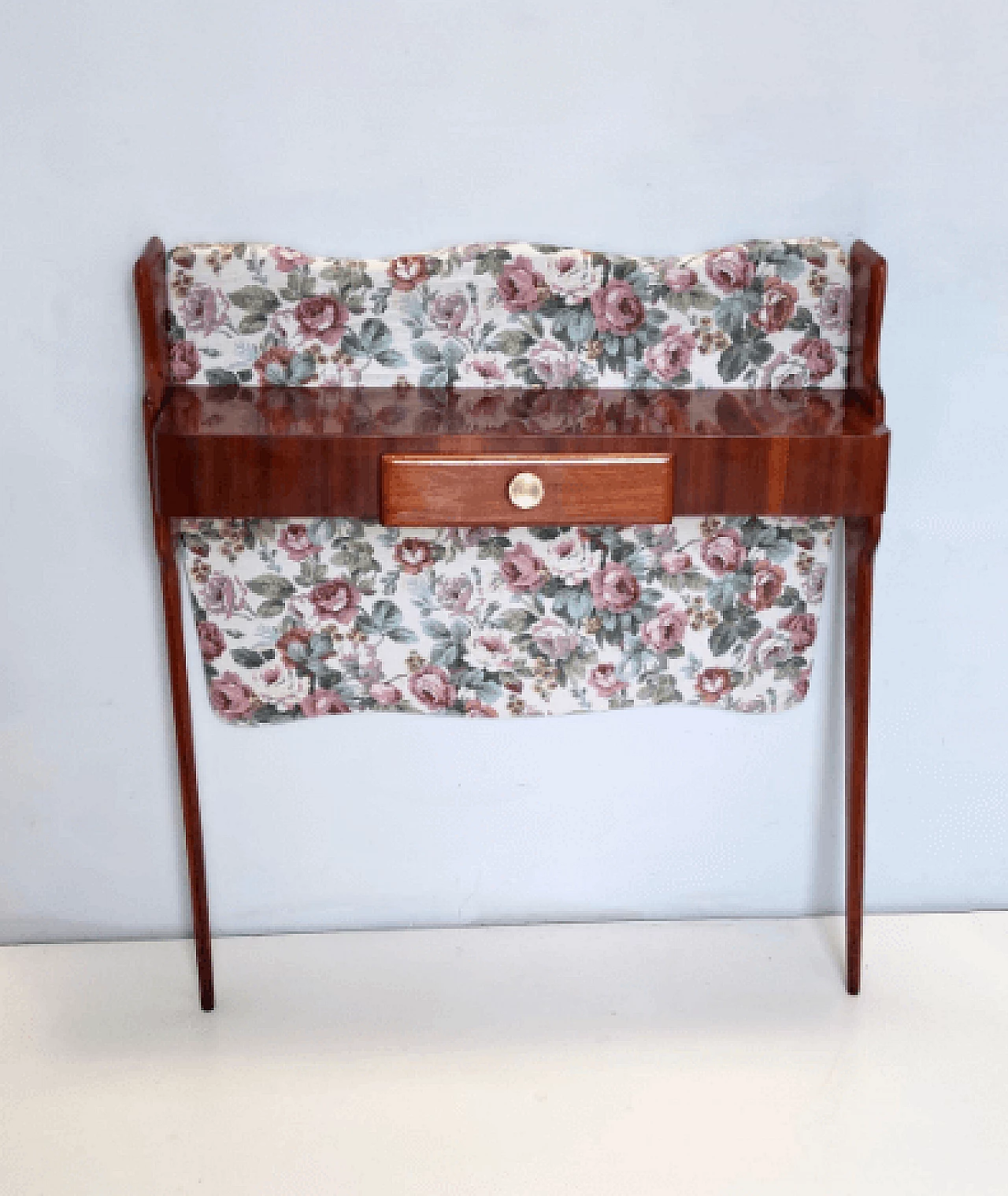 Ebonized beech and floral fabric console, 1950s 4