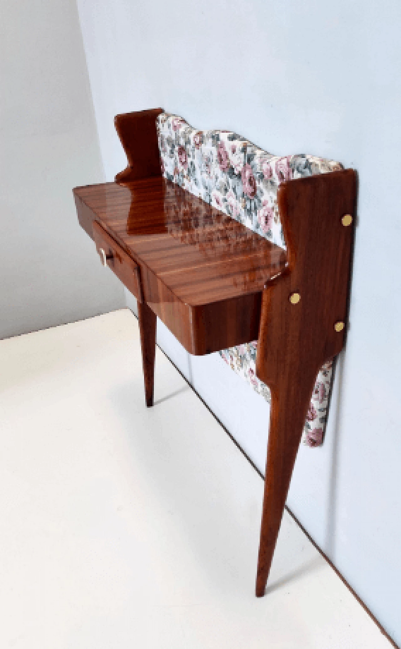 Consolle in faggio ebanizzato e tessuto floreale, anni '50 7