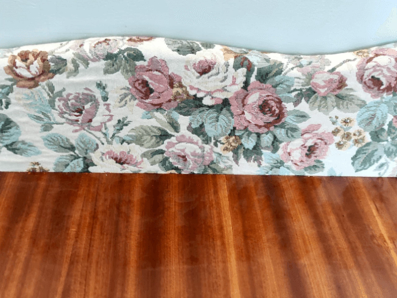 Ebonized beech and floral fabric console, 1950s 9