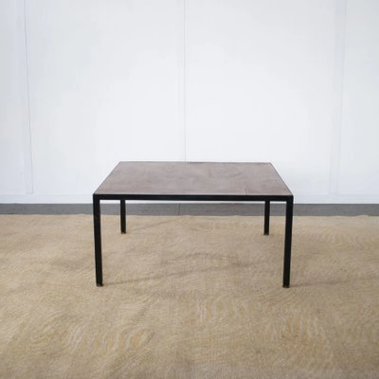 Square metal coffee table with walnut top, 1960s 1