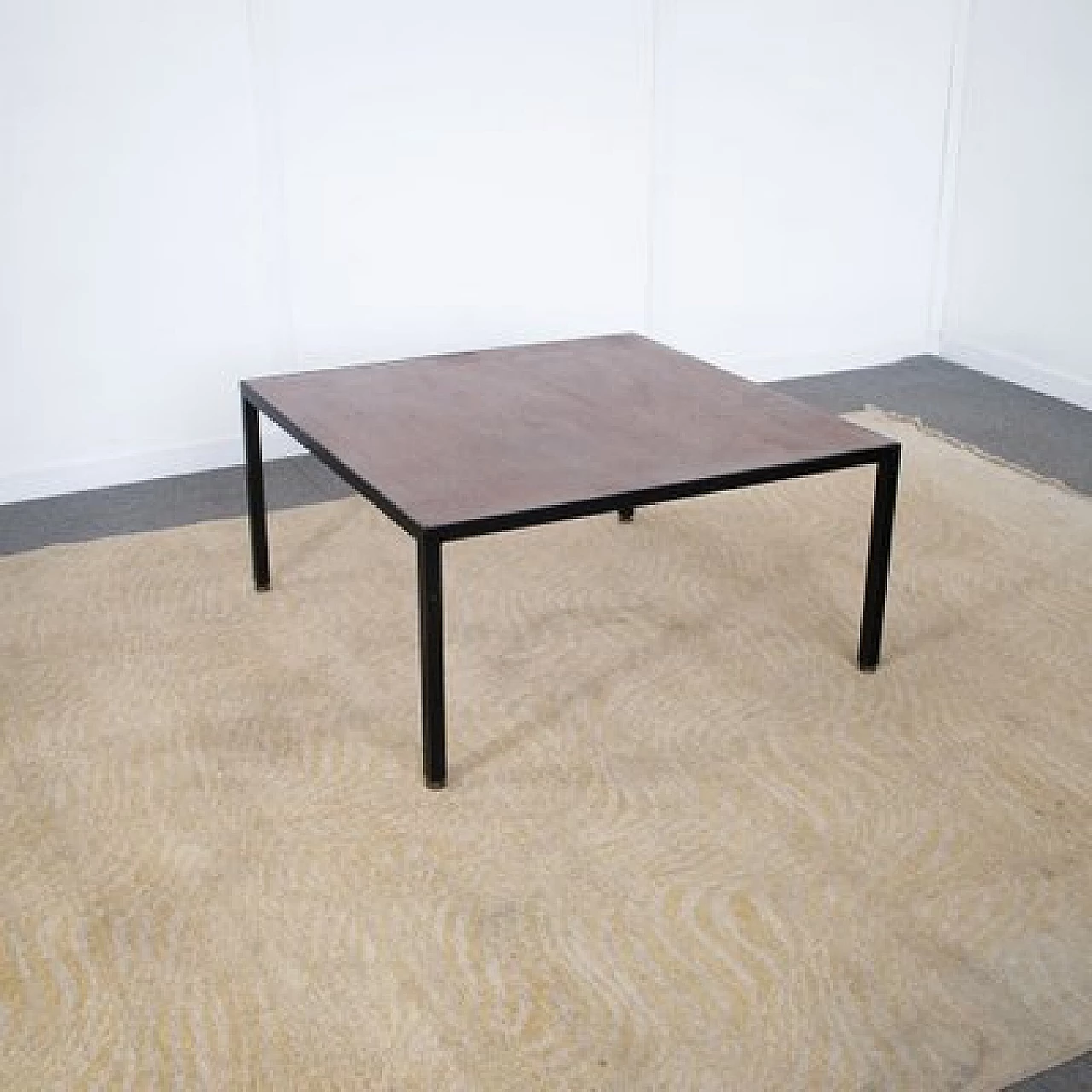 Square metal coffee table with walnut top, 1960s 2