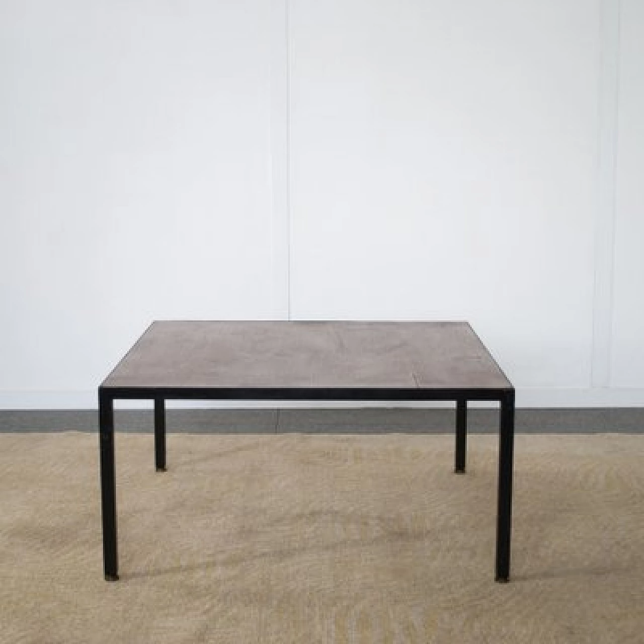 Square metal coffee table with walnut top, 1960s 3