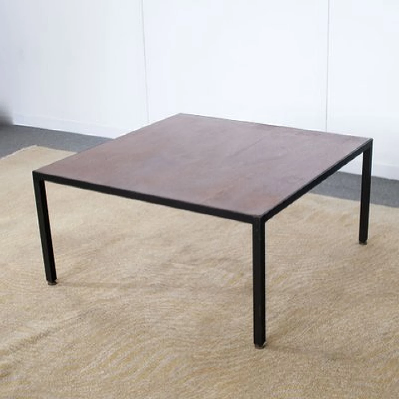 Square metal coffee table with walnut top, 1960s 4