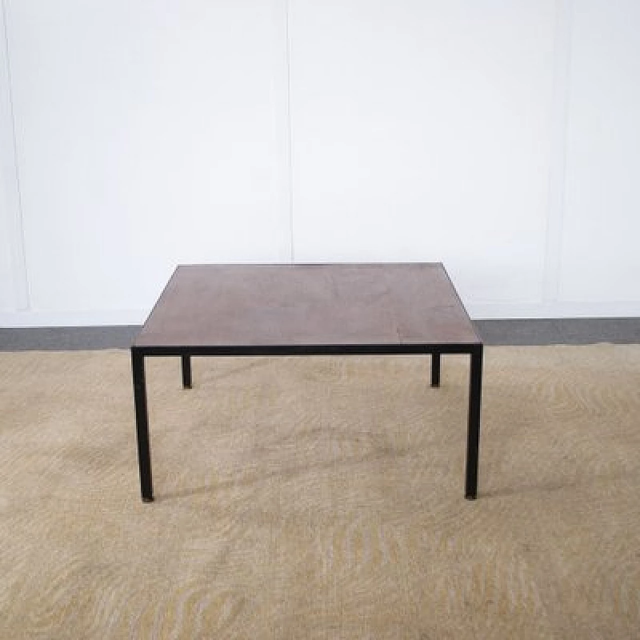 Square metal coffee table with walnut top, 1960s 6