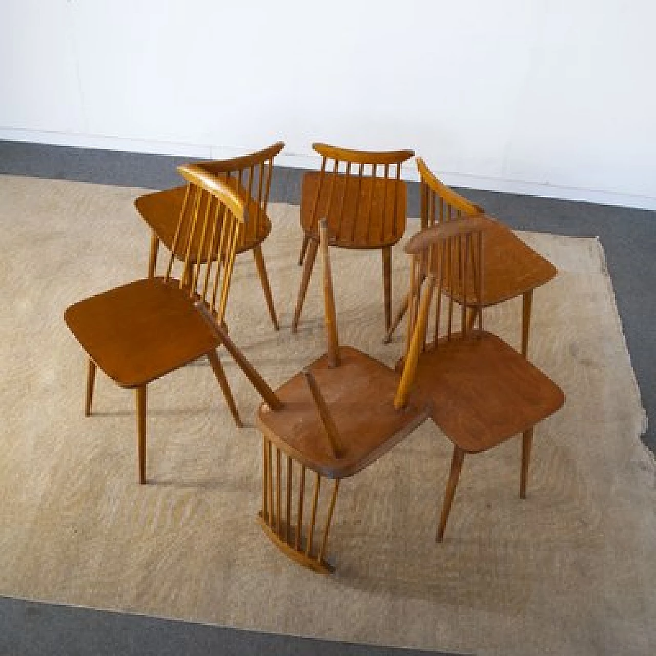 6 Pear wood chairs in the style of Folke Pålsson, 1960s 2