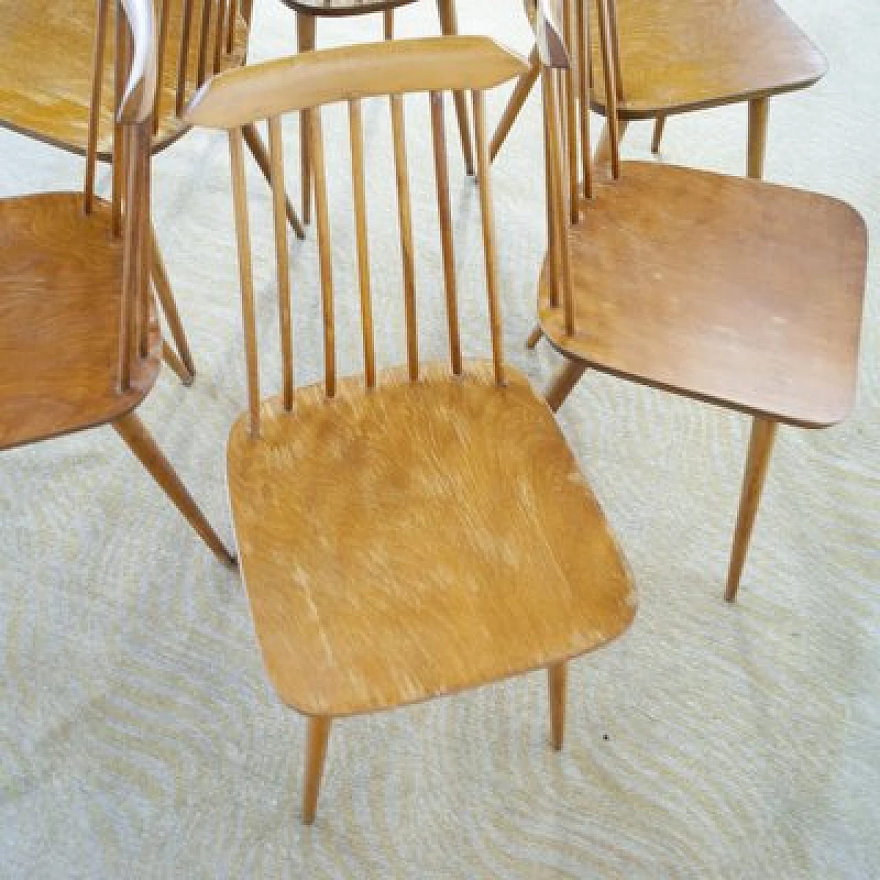 6 Pear wood chairs in the style of Folke Pålsson, 1960s 3