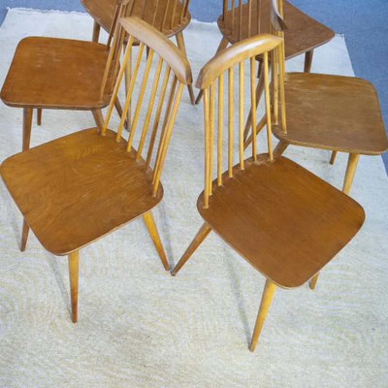 6 Pear wood chairs in the style of Folke Pålsson, 1960s 4
