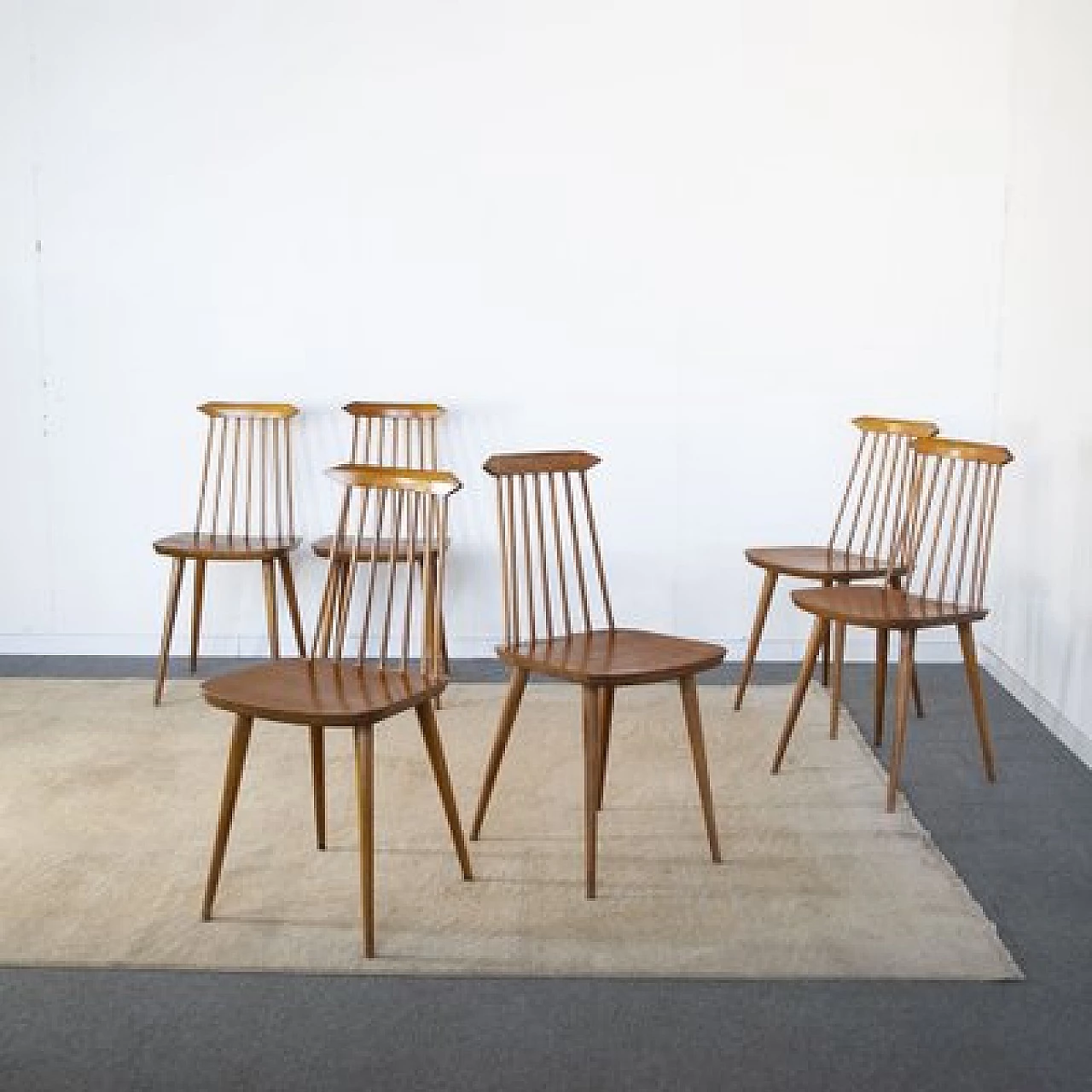 6 Pear wood chairs in the style of Folke Pålsson, 1960s 5