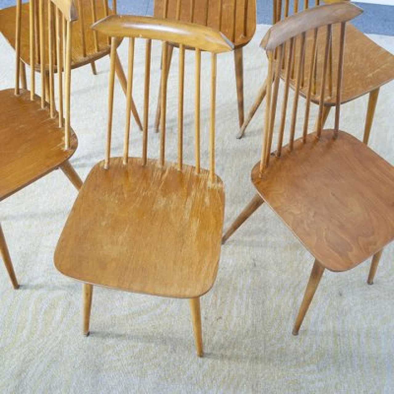 6 Pear wood chairs in the style of Folke Pålsson, 1960s 6