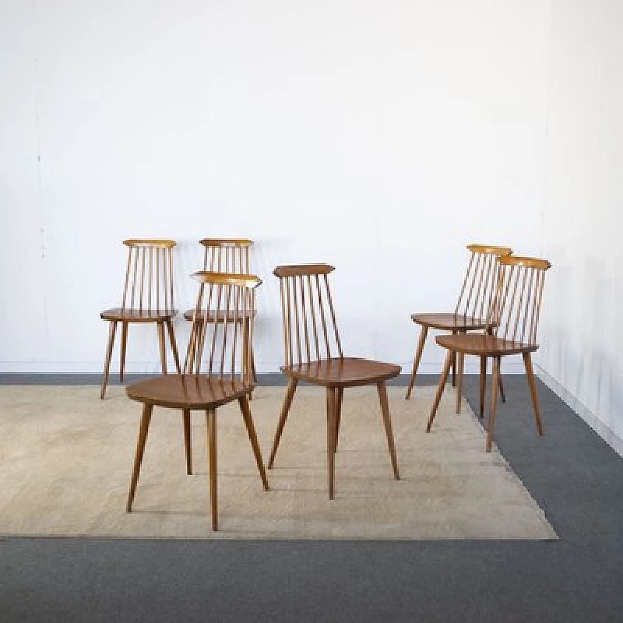6 Pear wood chairs in the style of Folke Pålsson, 1960s 7