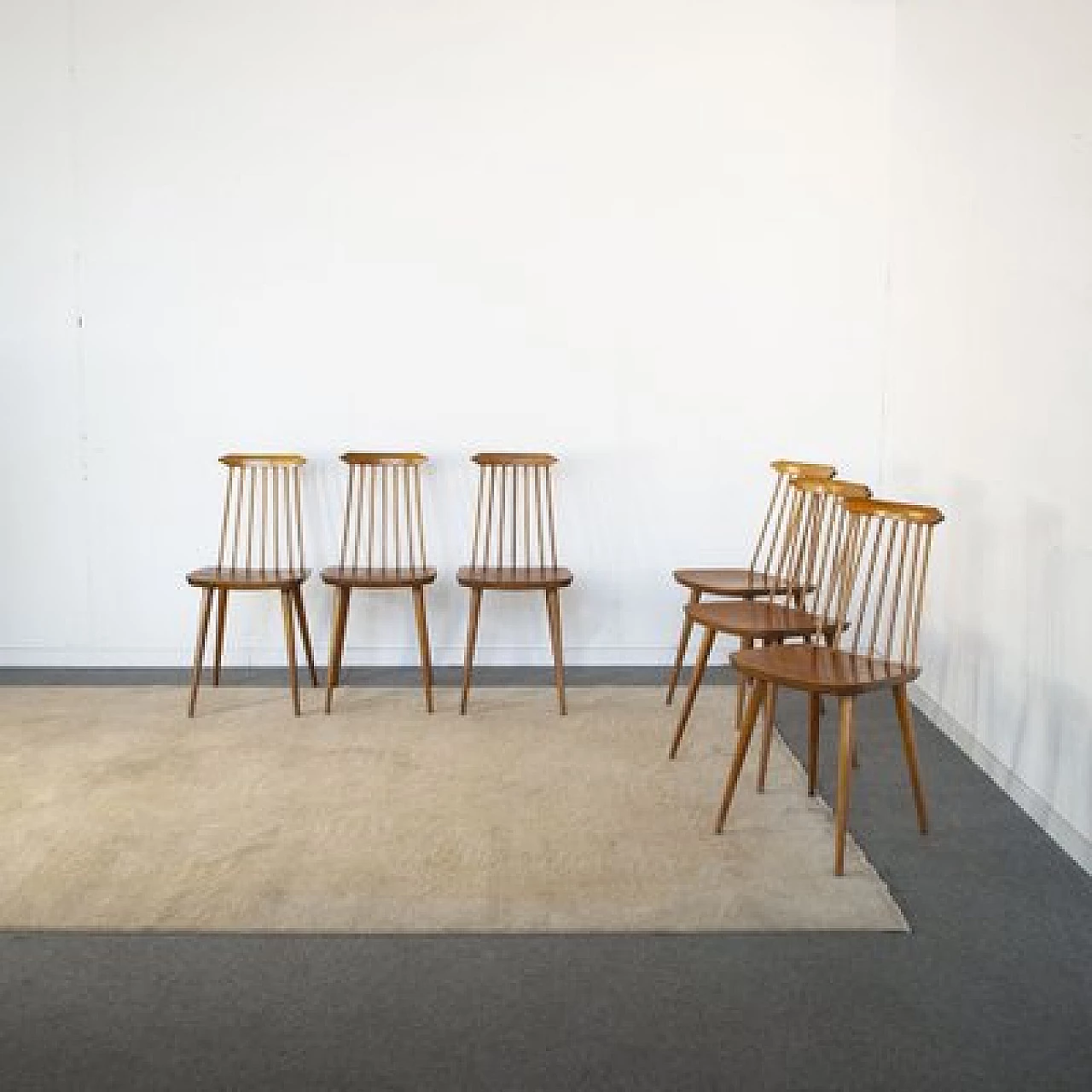 6 Pear wood chairs in the style of Folke Pålsson, 1960s 8