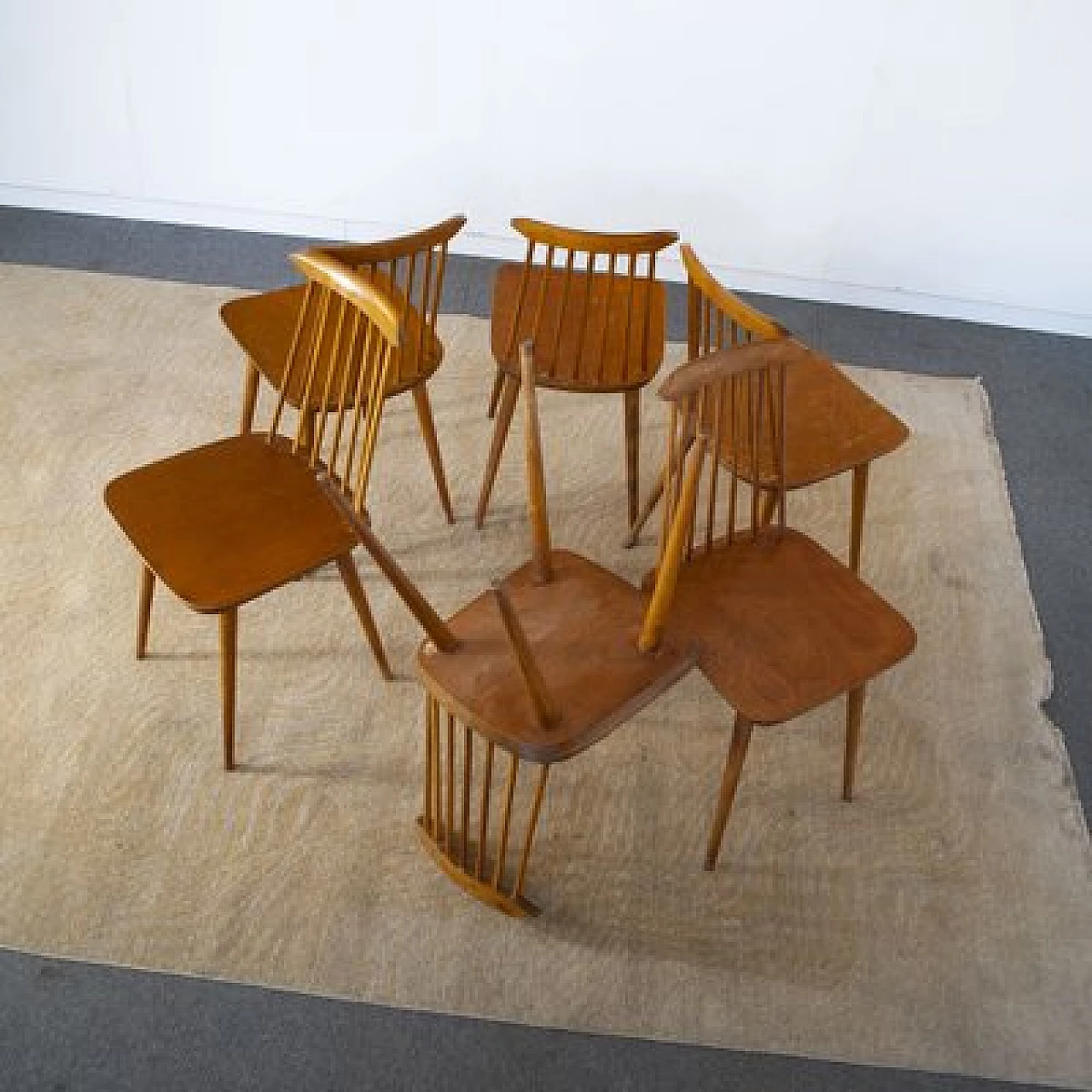 6 Pear wood chairs in the style of Folke Pålsson, 1960s 10