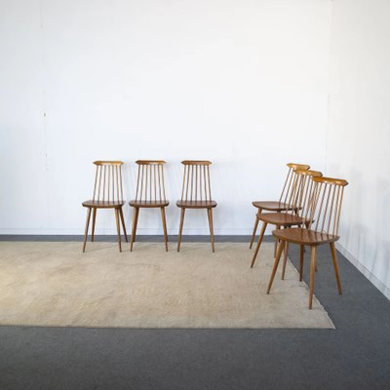 6 Pear wood chairs in the style of Folke Pålsson, 1960s 12