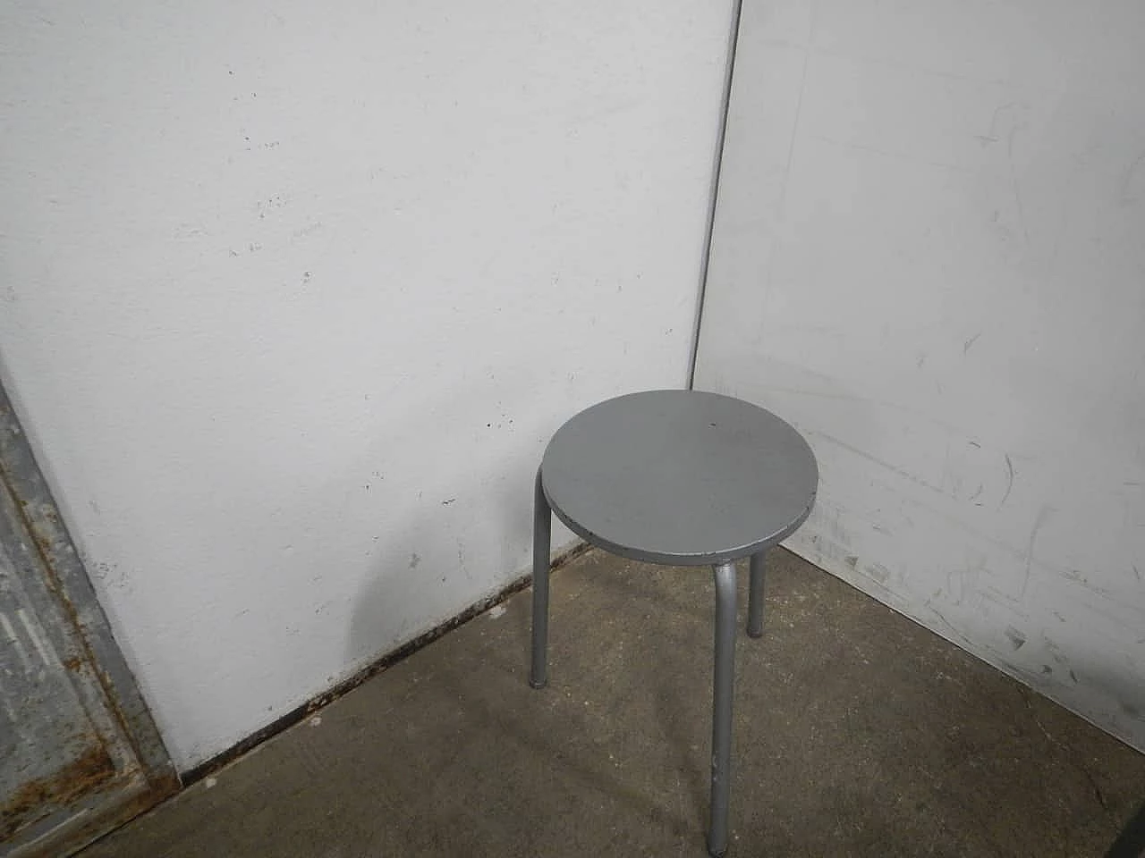 Grey painted iron stool, 1980s 1