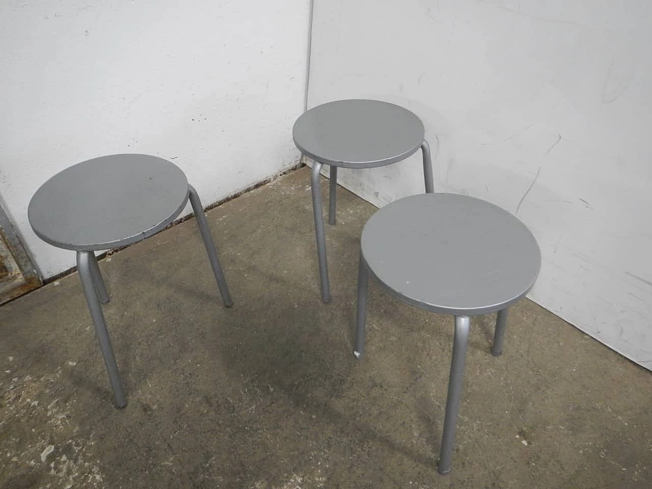 Grey painted iron stool, 1980s 8