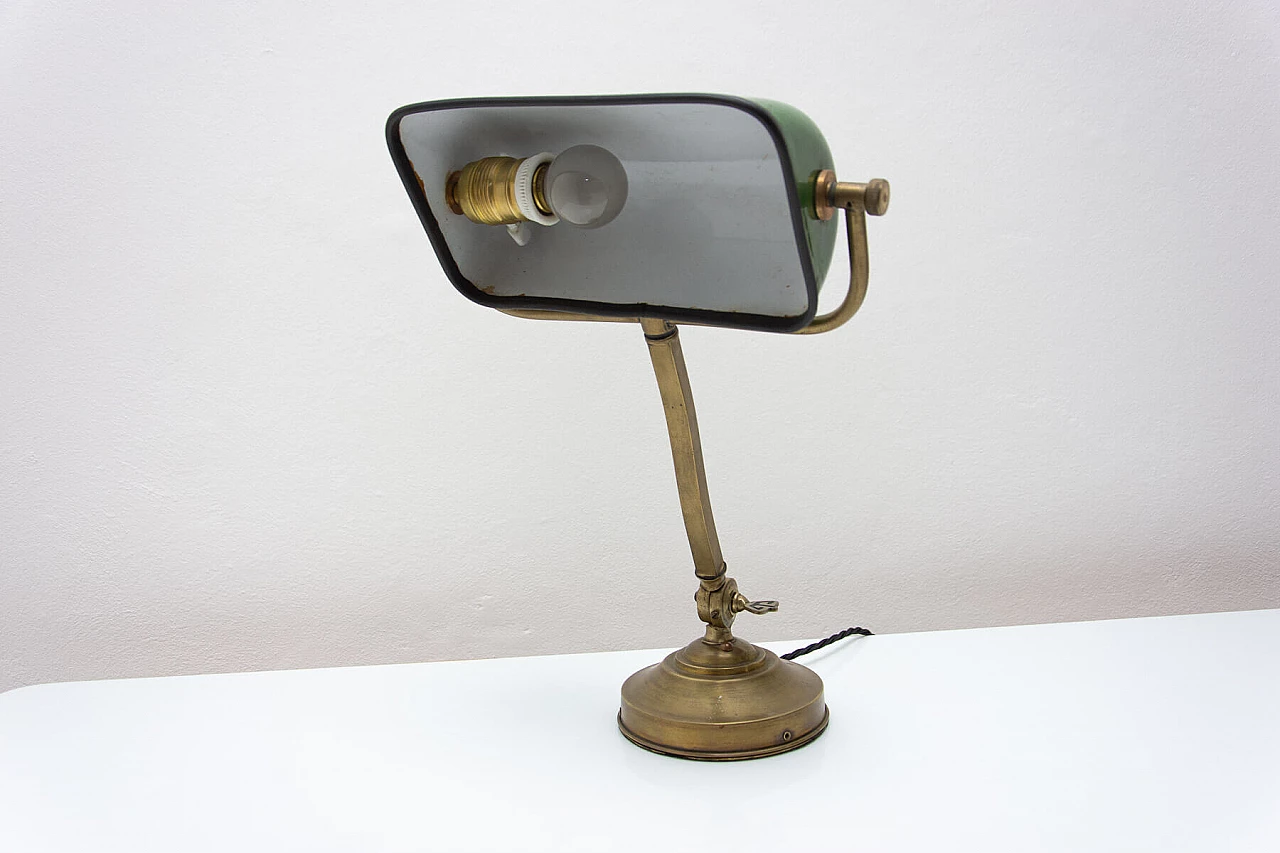Lampada da tavolo ministeriale Art Déco in metallo dorato e verde, anni '30 6