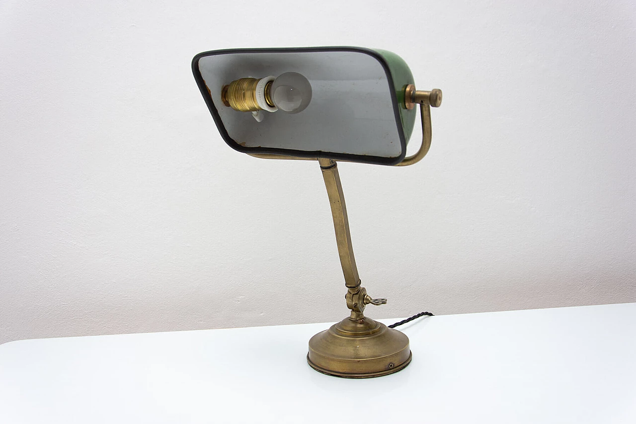 Art Deco gilded and green metal ministerial table lamp, 1930s 6