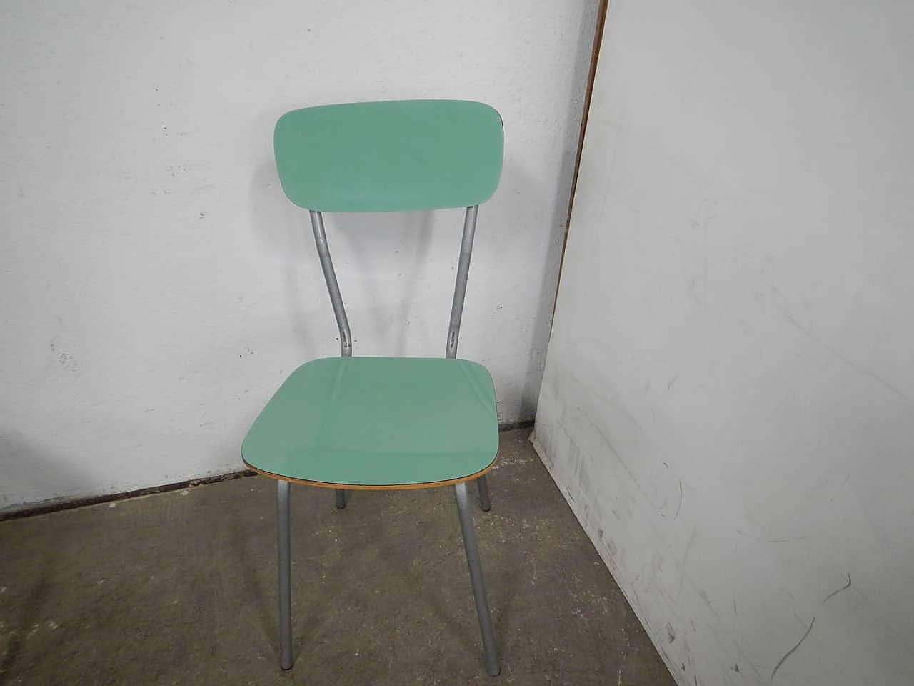 6 Green formica chairs with metal frame, 1960s 4