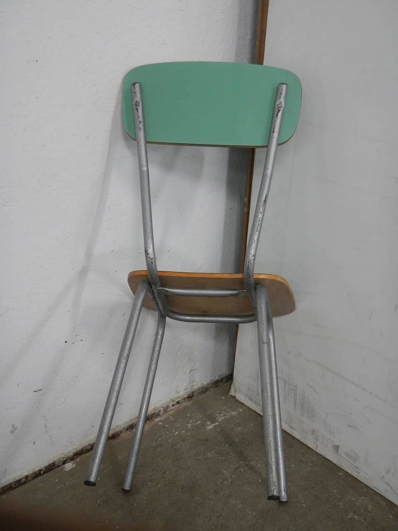 6 Green formica chairs with metal frame, 1960s 5