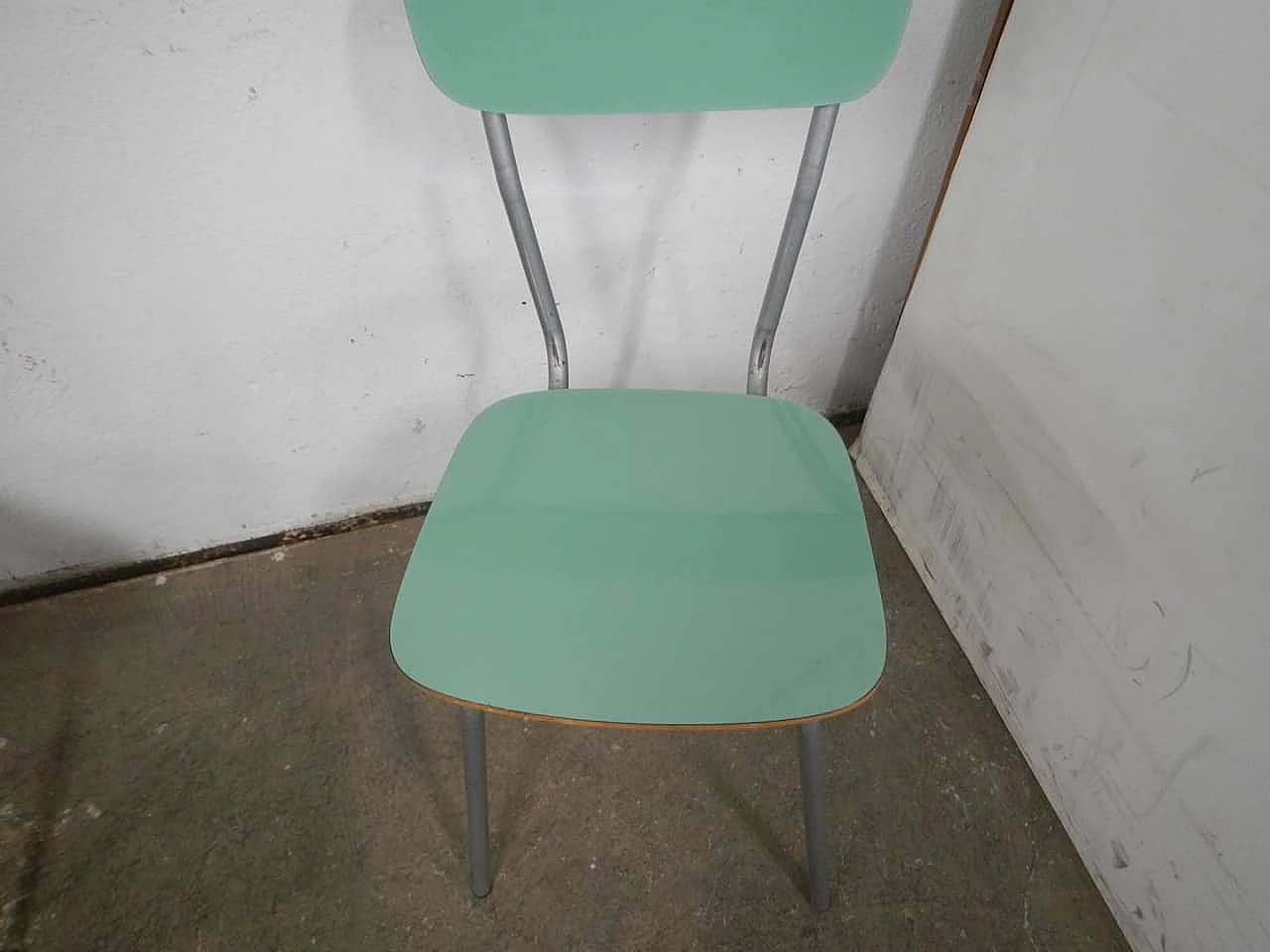 6 Green formica chairs with metal frame, 1960s 6