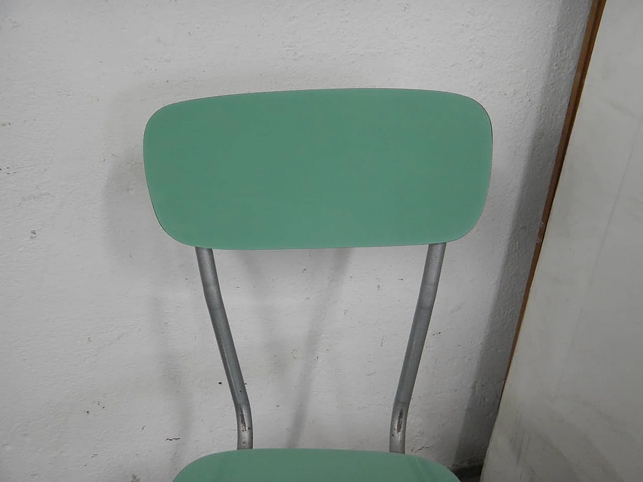 6 Green formica chairs with metal frame, 1960s 7