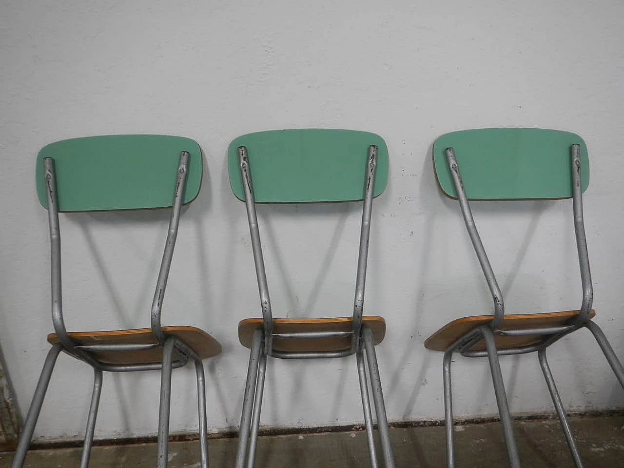 6 Green formica chairs with metal frame, 1960s 9