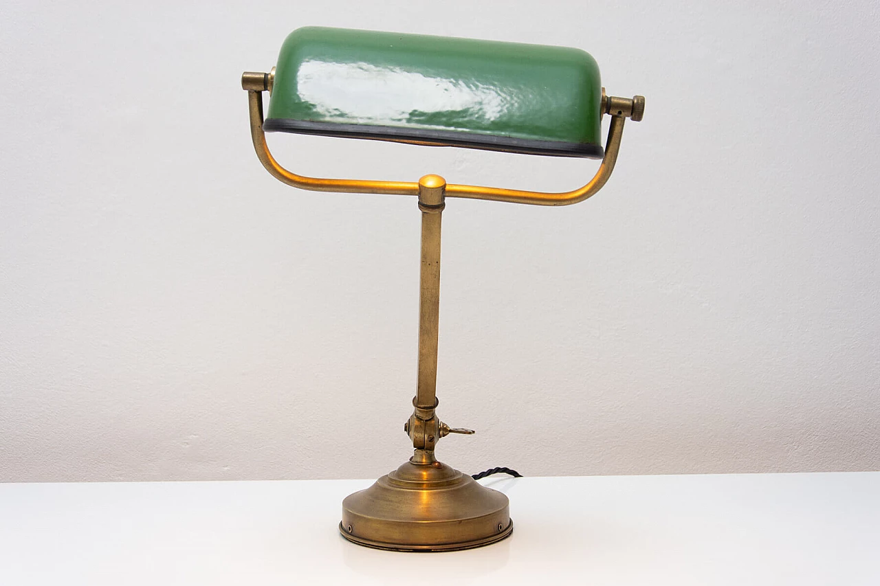 Lampada da tavolo ministeriale Art Déco in metallo dorato e verde, anni '30 10