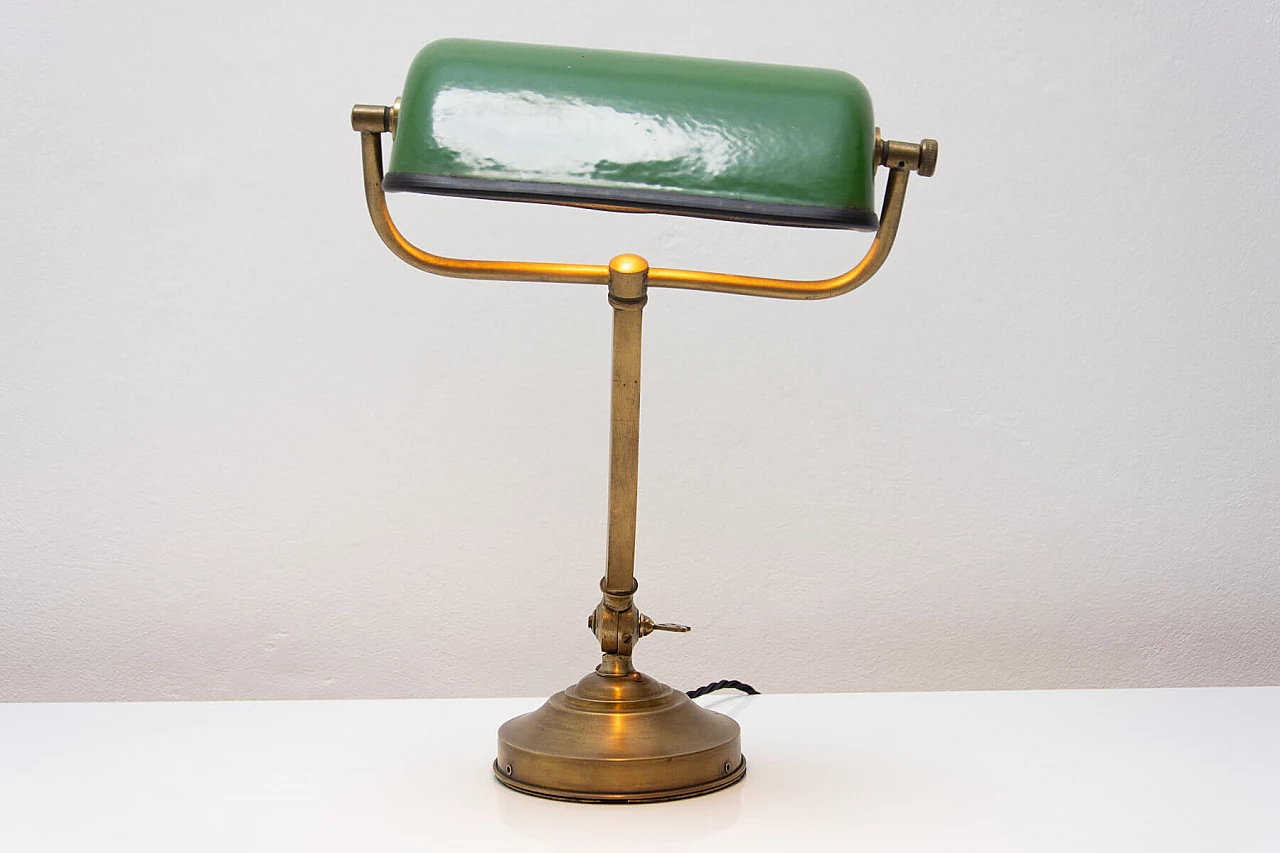 Art Deco gilded and green metal ministerial table lamp, 1930s 10