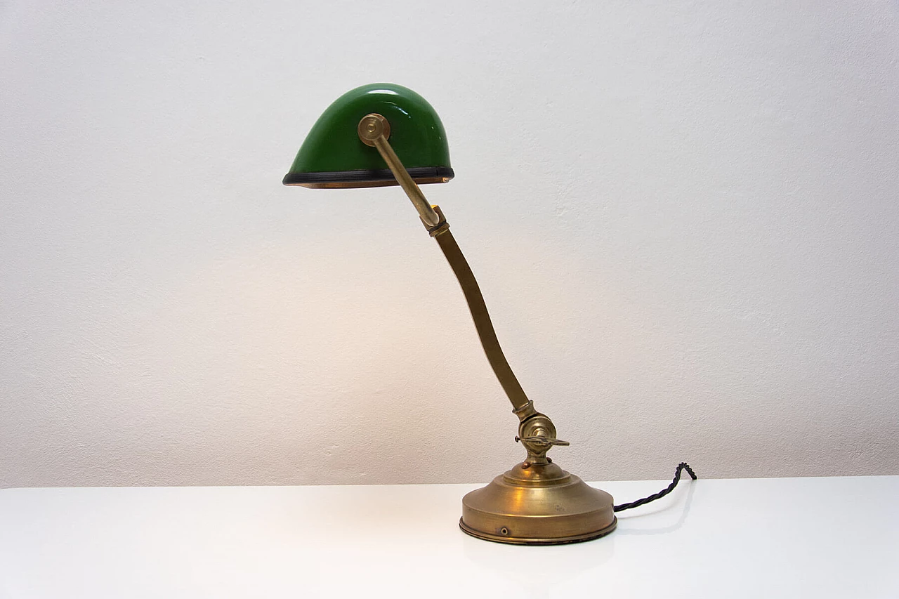 Lampada da tavolo ministeriale Art Déco in metallo dorato e verde, anni '30 11