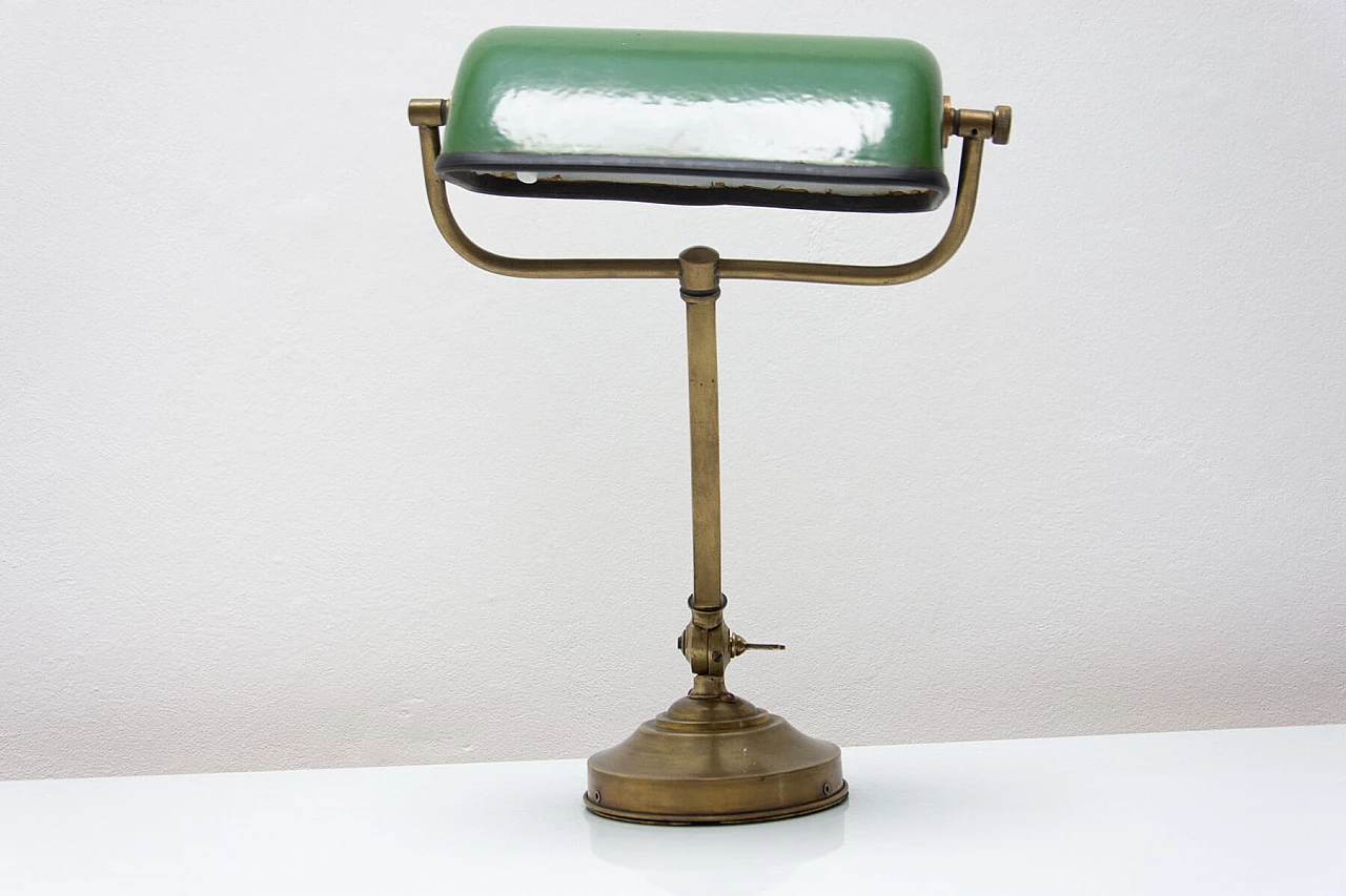 Lampada da tavolo ministeriale Art Déco in metallo dorato e verde, anni '30 12