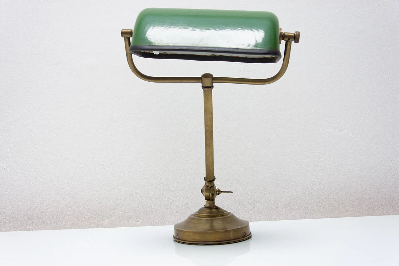 Art Deco gilded and green metal ministerial table lamp, 1930s 12