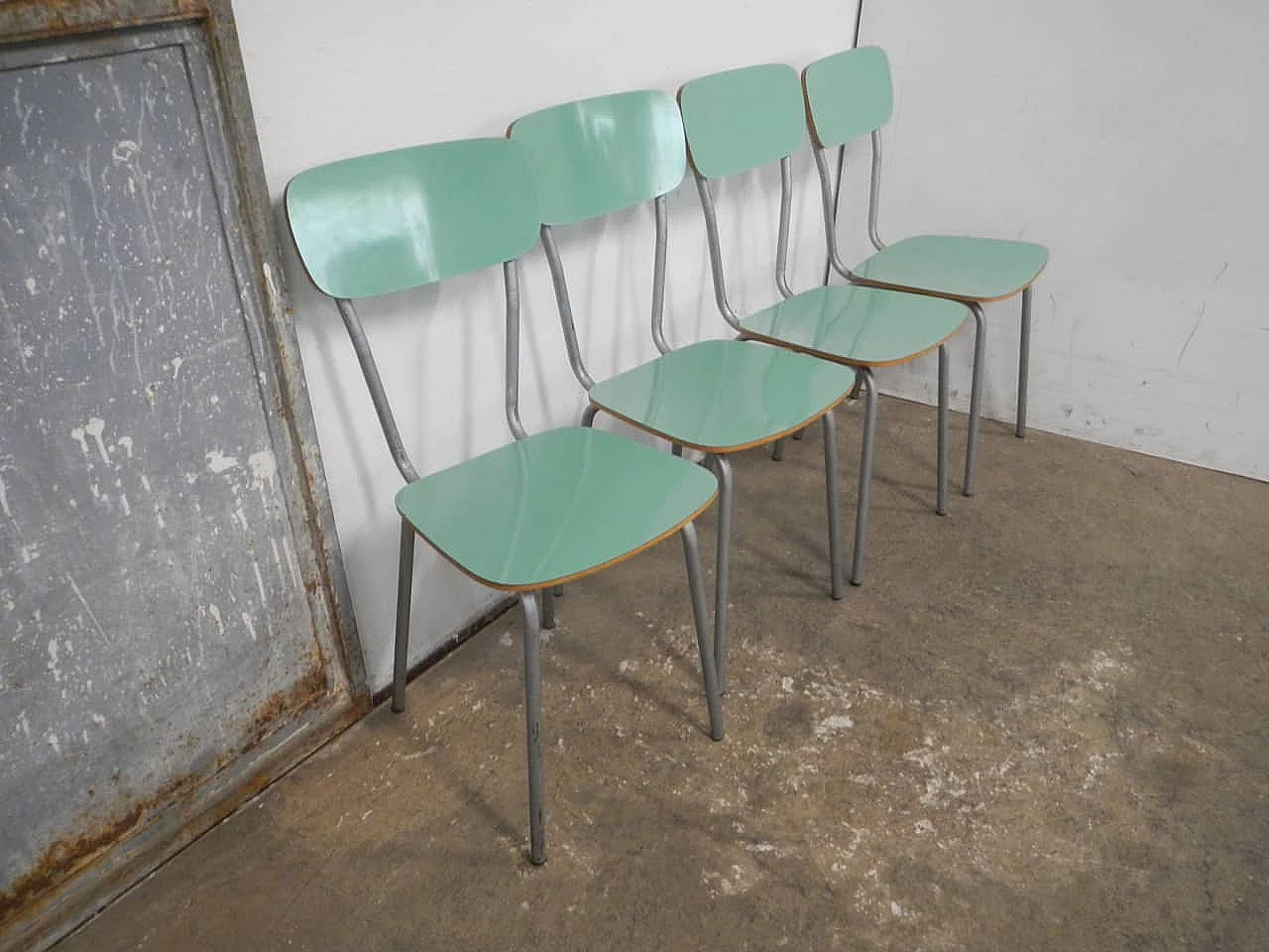 4 Chairs in green formica and metal, 1960s 2