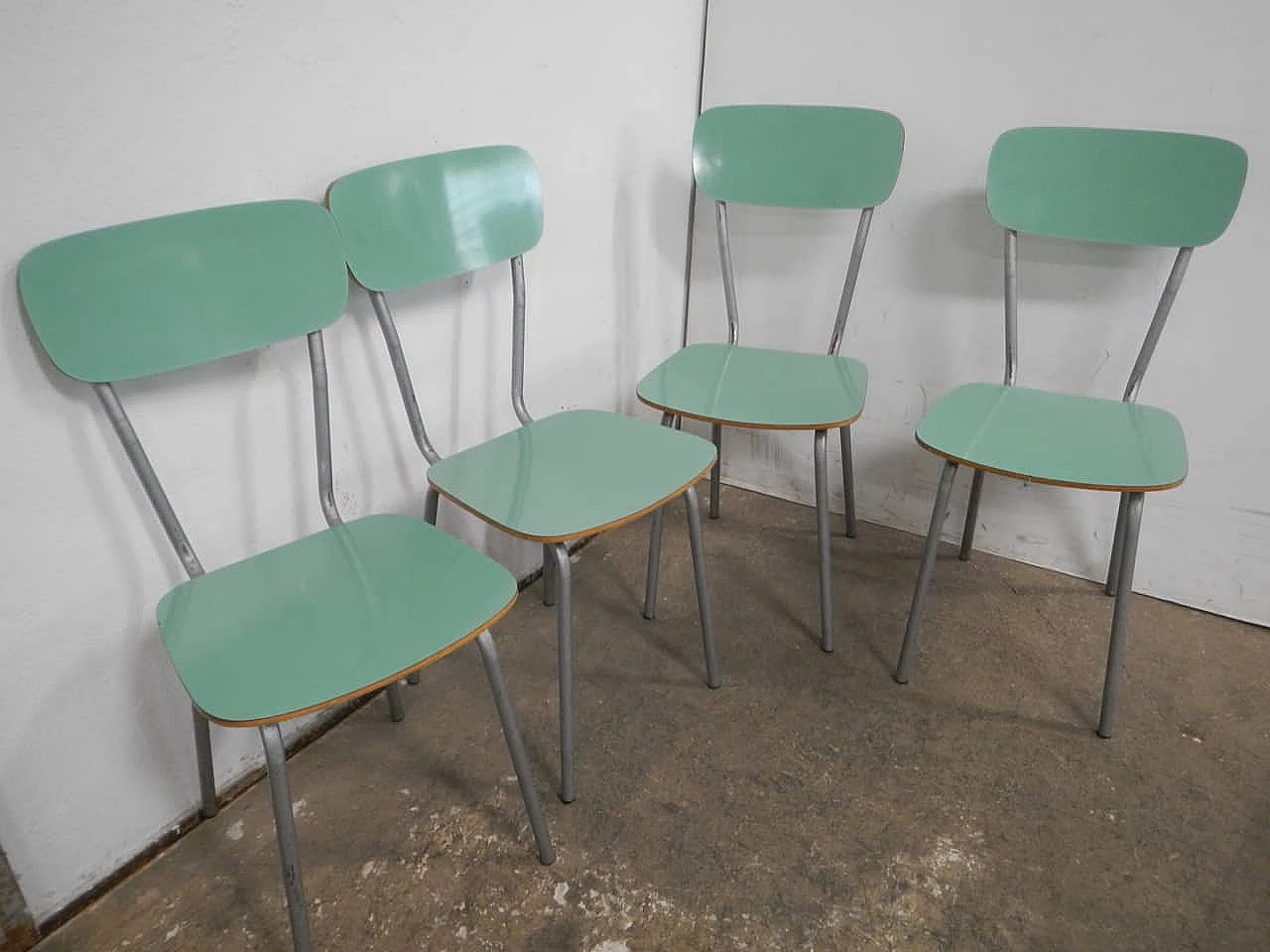 4 Chairs in green formica and metal, 1960s 3