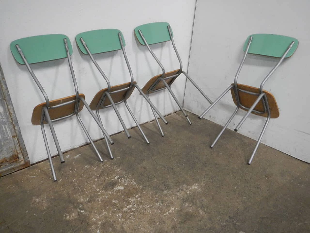 4 Chairs in green formica and metal, 1960s 4