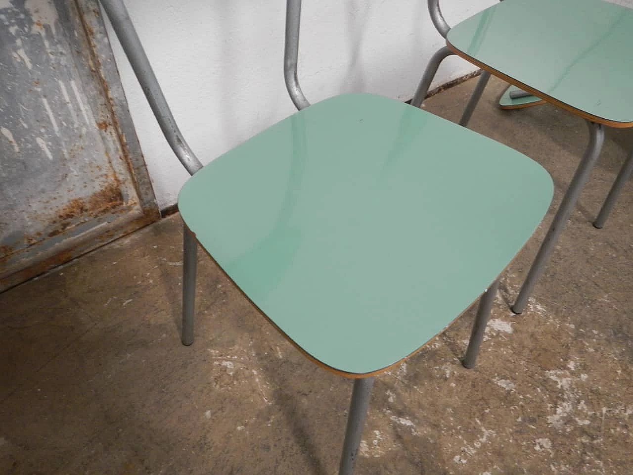 4 Chairs in green formica and metal, 1960s 7