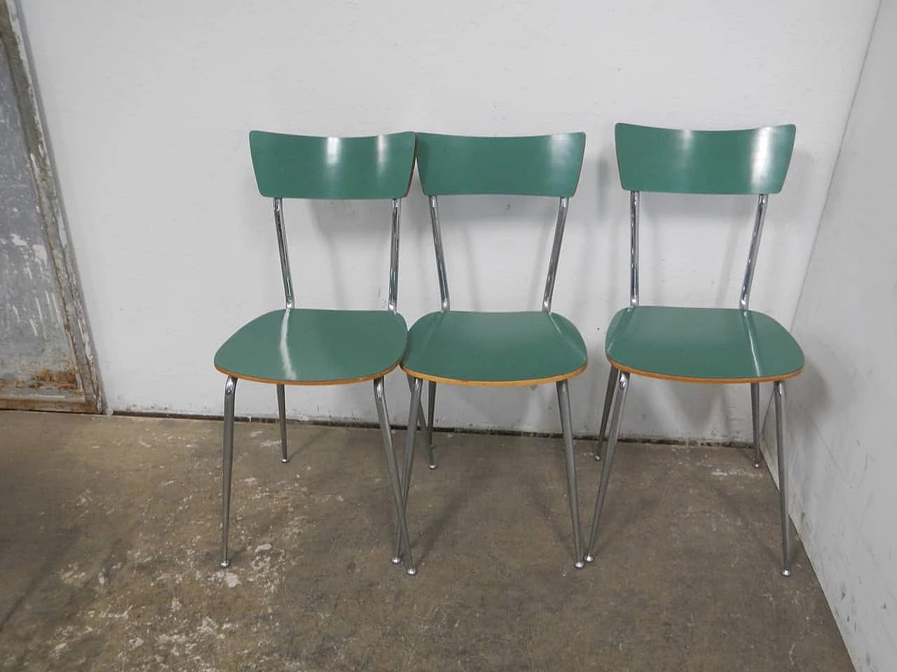 6 Chairs in green formica and metal, 1950s 3