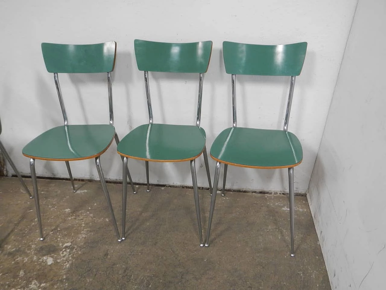 6 Chairs in green formica and metal, 1950s 5
