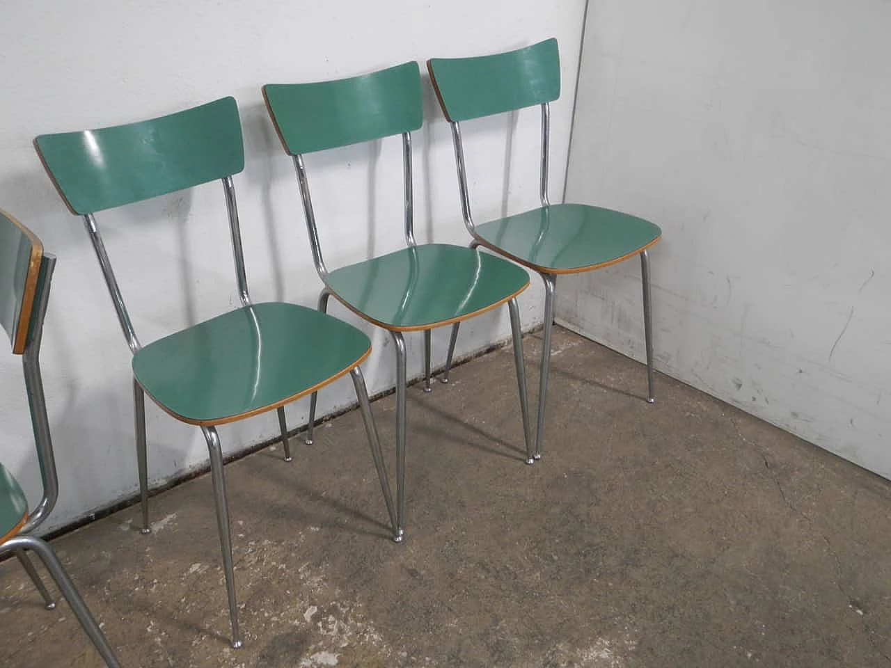 6 Chairs in green formica and metal, 1950s 6