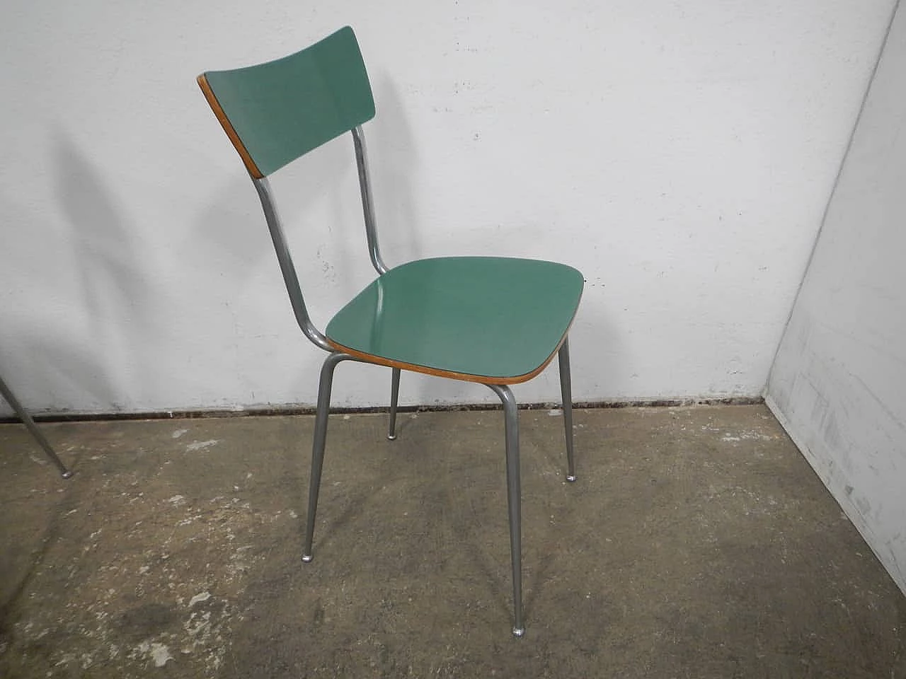 6 Chairs in green formica and metal, 1950s 7